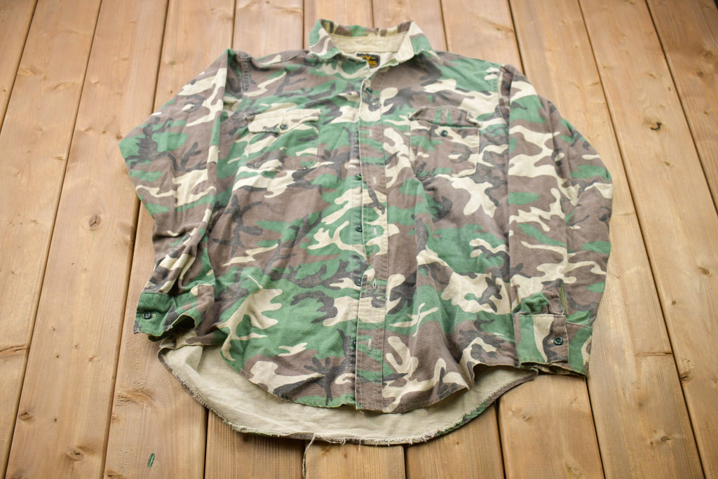 Vintage 1980s Deer Skin Hunting Camo Button Up Shirt