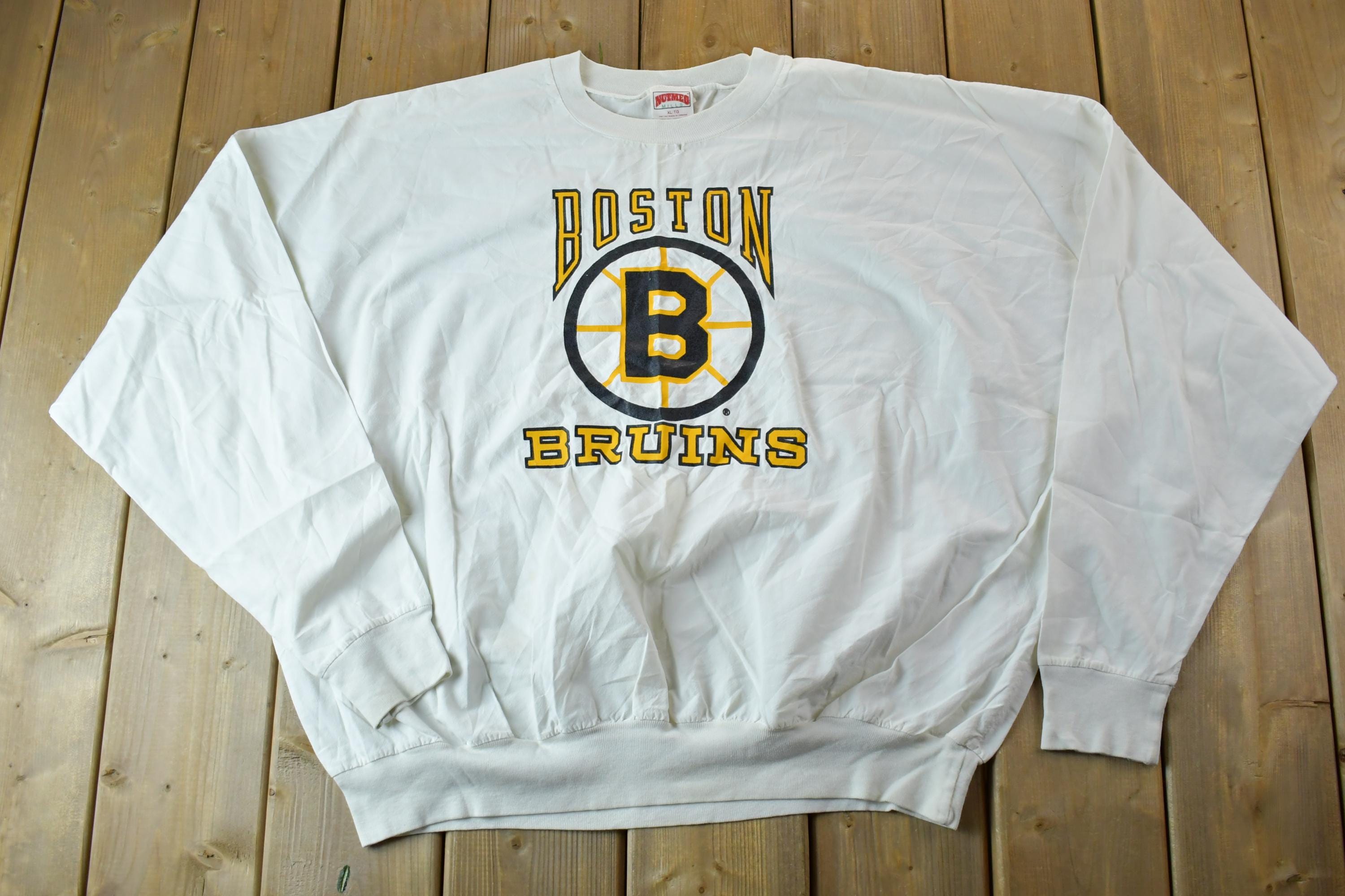 Vintage 1990s Boston Bruins Nutmeg Mills NHL Hockey Crewneck Sweatshirt