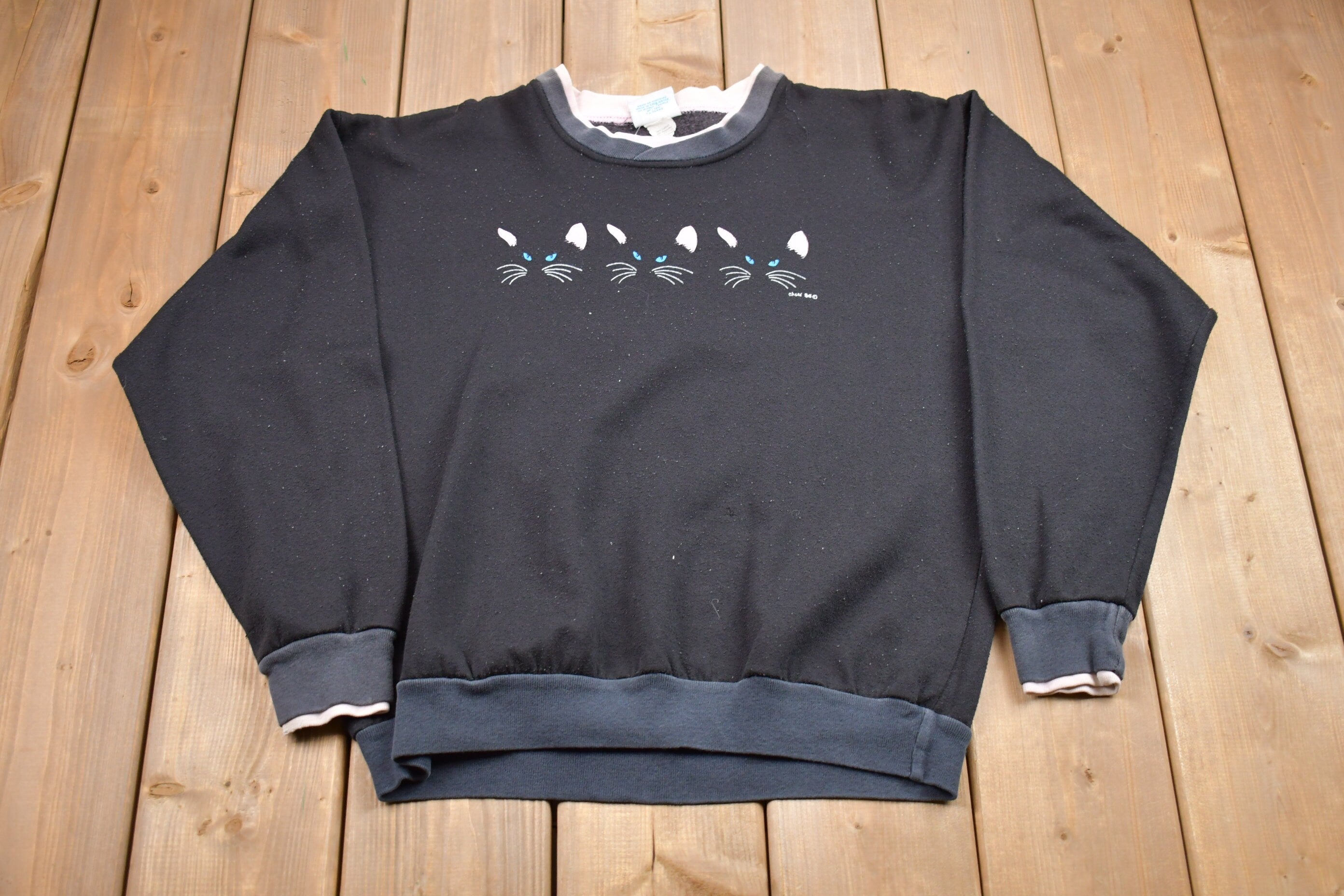Vintage 1994 Black Cat Double Collar Graphic Crewneck
