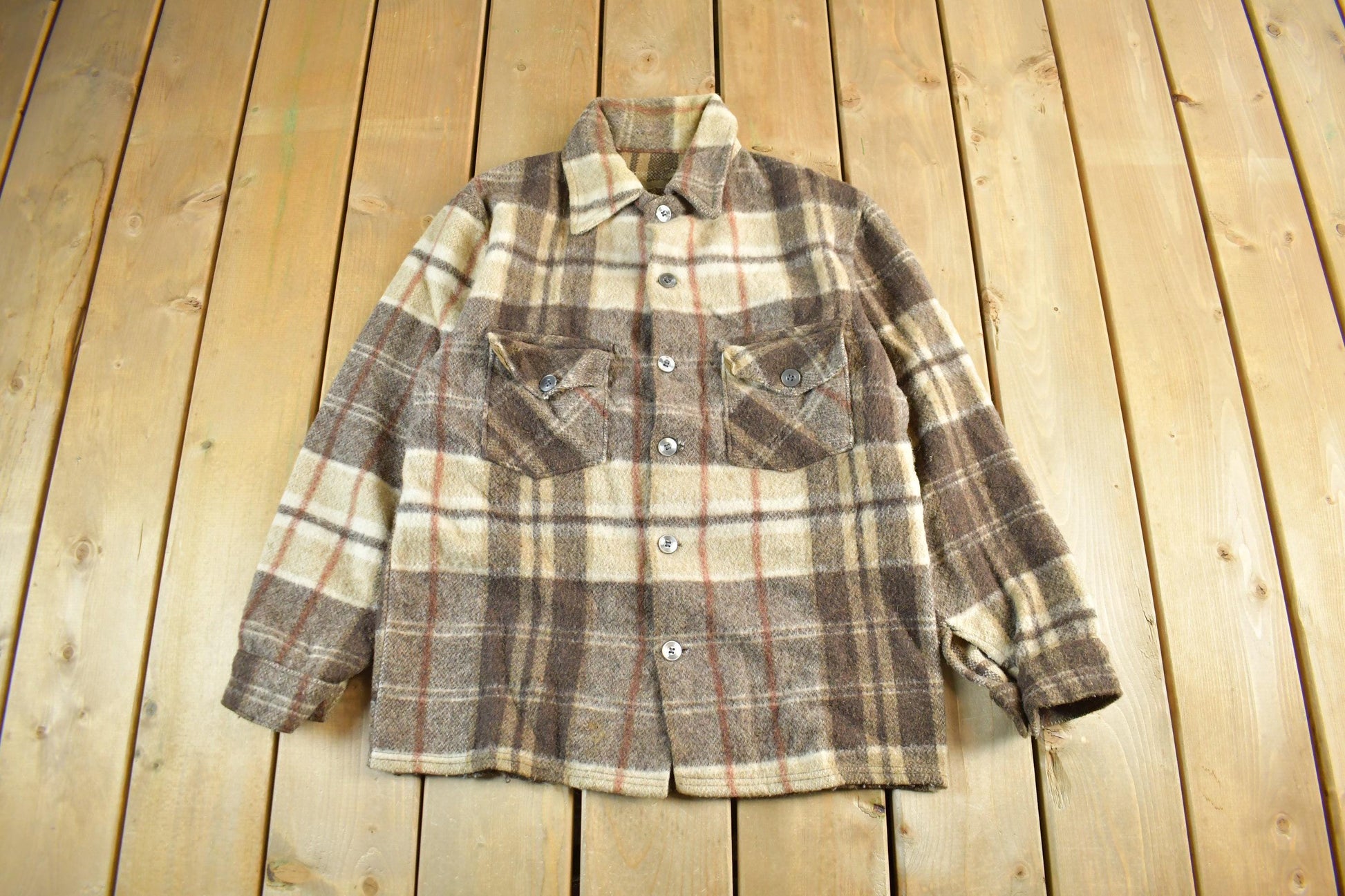Vintage 1970s Wool Flannel Shirt Jacket Men's S-M