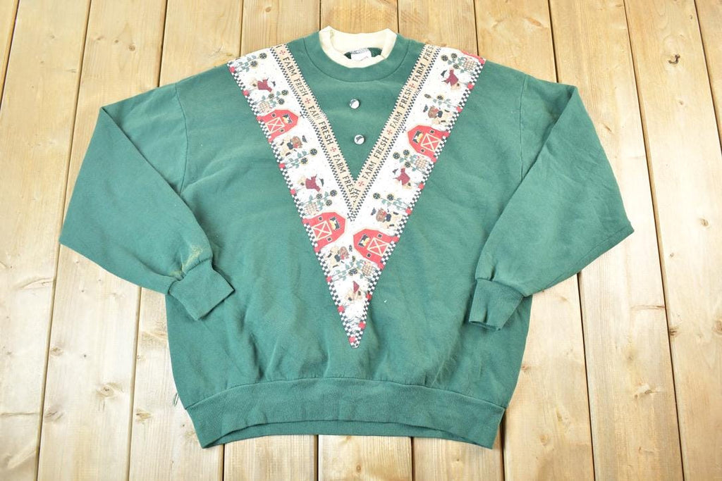 Vintage 1990s Farm Fresh Double Collar Crewneck Sweatshirt Mens XL