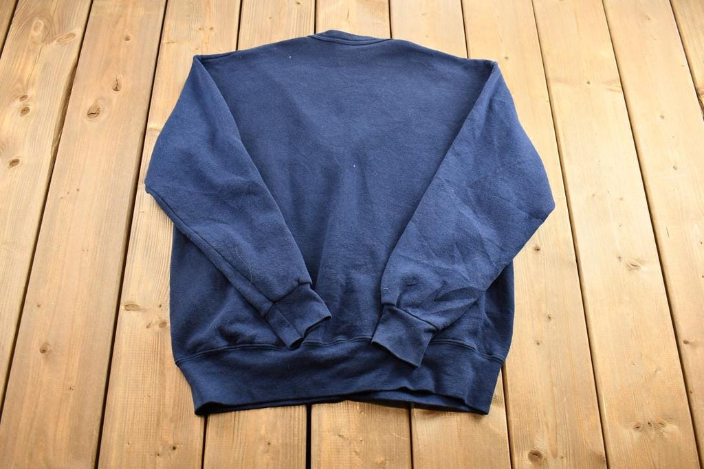 Vintage 1990s Navy Blue Blank Cardigan Sweatshirt / Fleece Lined Cardigan Sweatshirt / Vintage Athleisure Cardigan