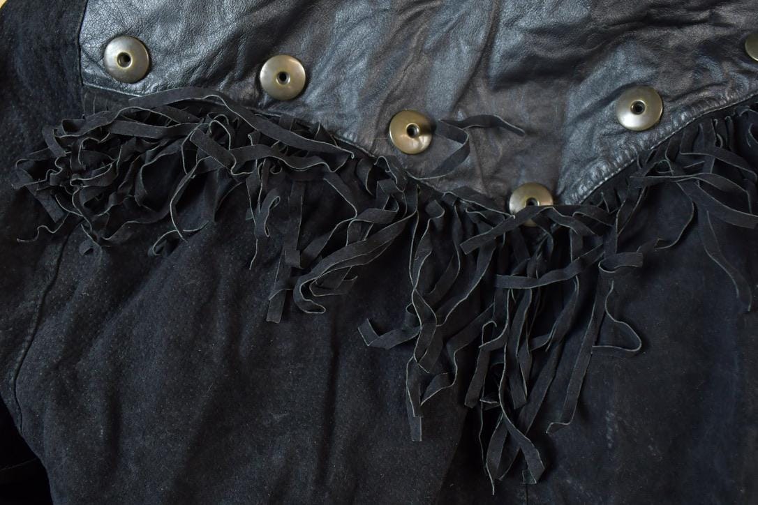 Vintage 1990s Womens G3 Leather Fashions Frilled Biker Jacket Made In USA