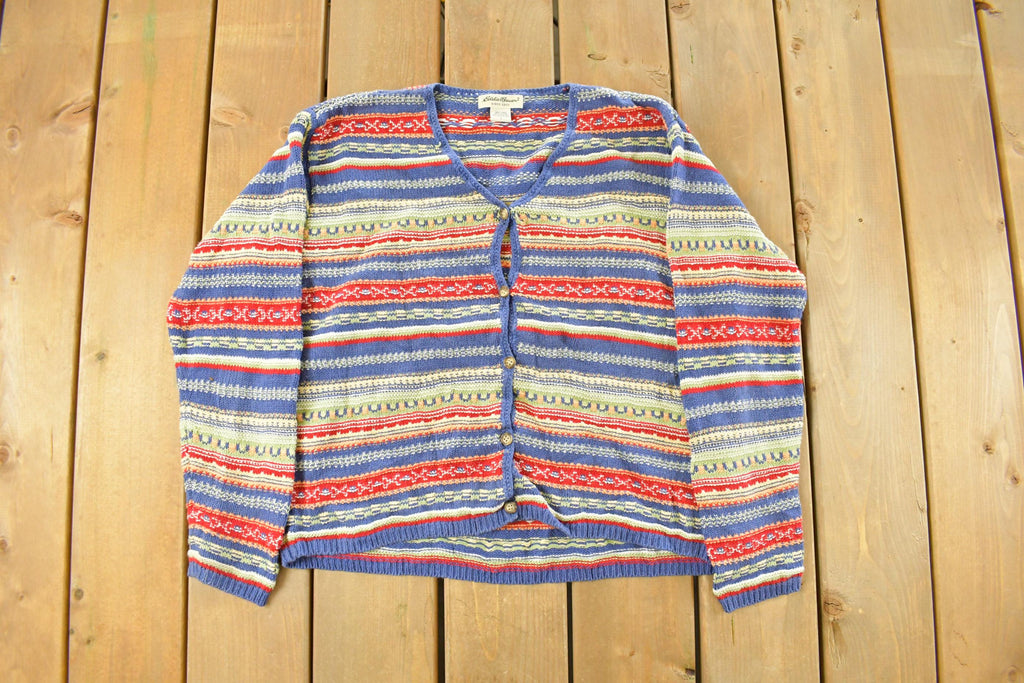 Vintage 1990s Eddie Bauer Rainbow Button Up Knit Cardigan Sweater Women's M