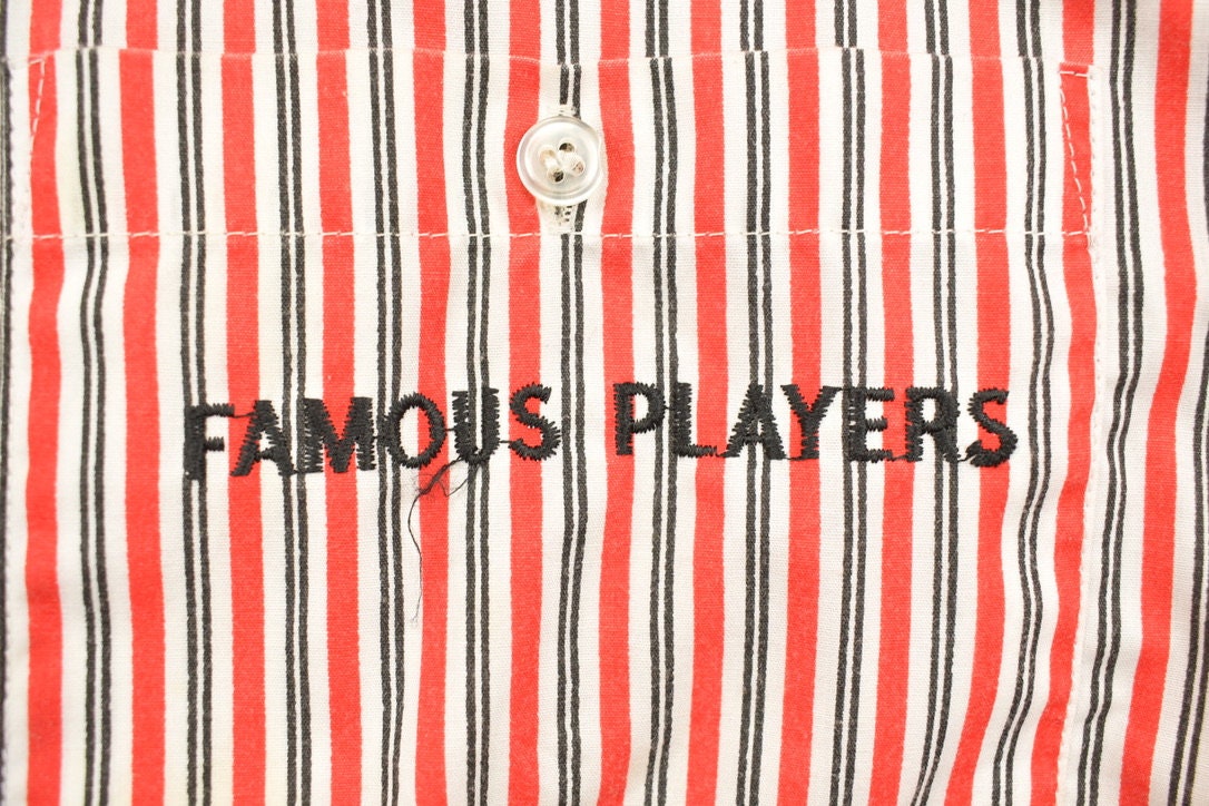 Vintage 1990s Famous Players Striped Button Up Shirt / 1990s Button Up / Vintage Dress Shirt / Striped Button Up / Discretion Button Up