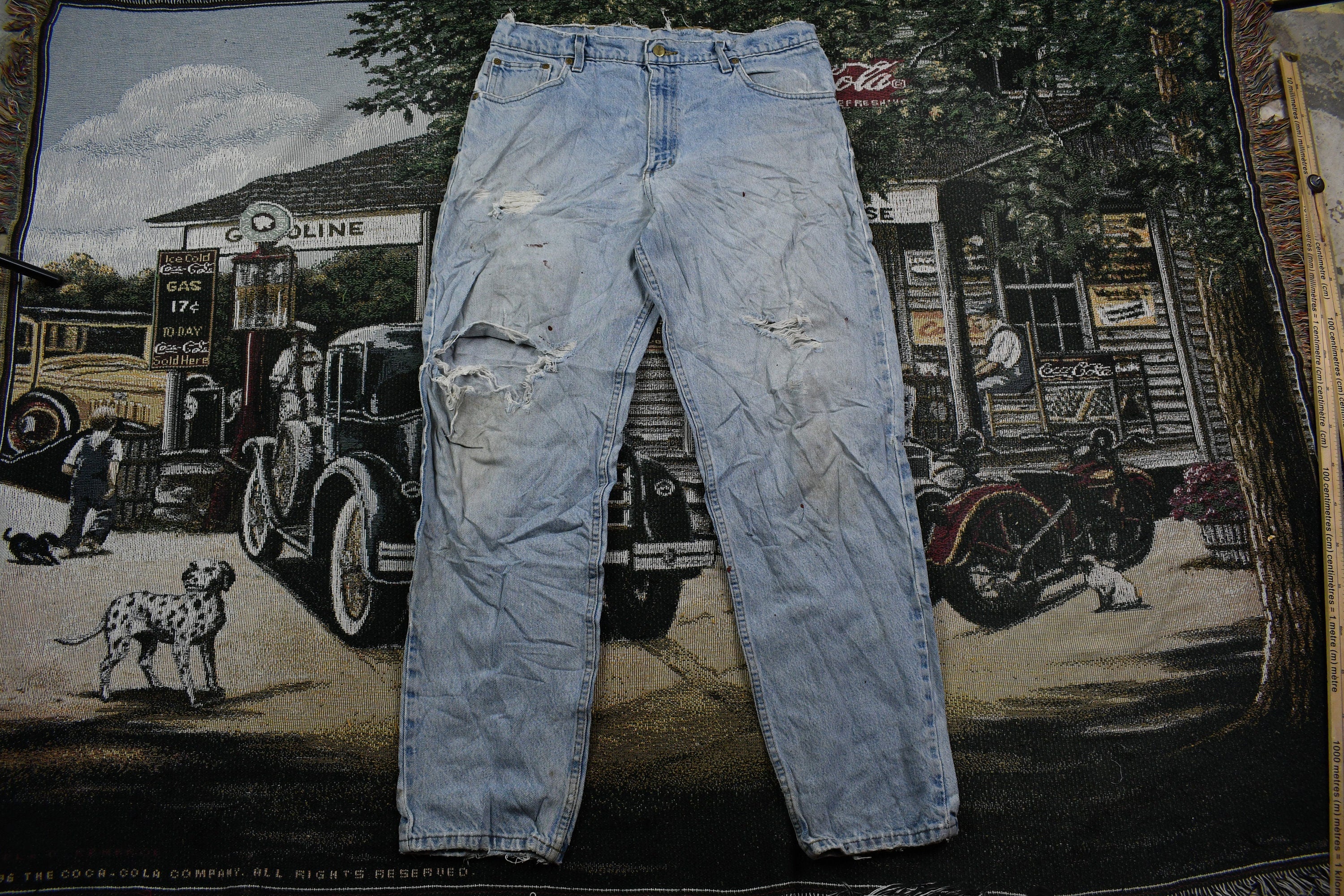 Vintage 1990s Carhartt Distressed Light Wash Jeans Size 34 x 30