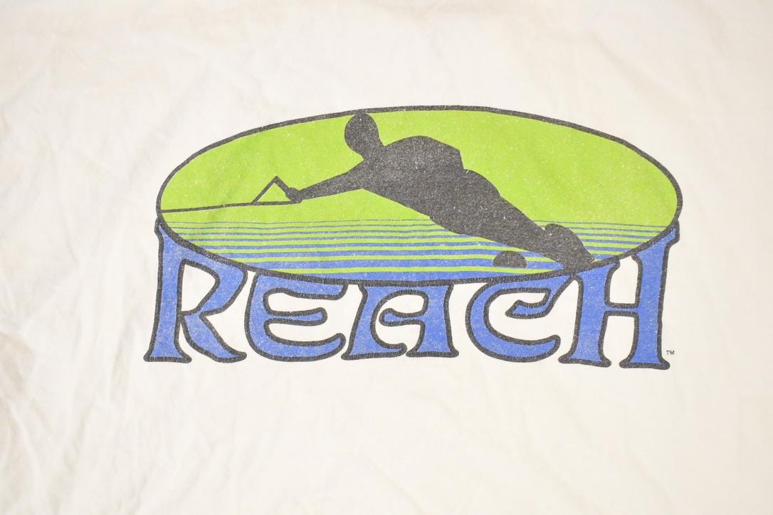 Vintage 1990s Reach Water Ski Cartoon Logo Graphic Print Long Sleeve T Shirt Mens M