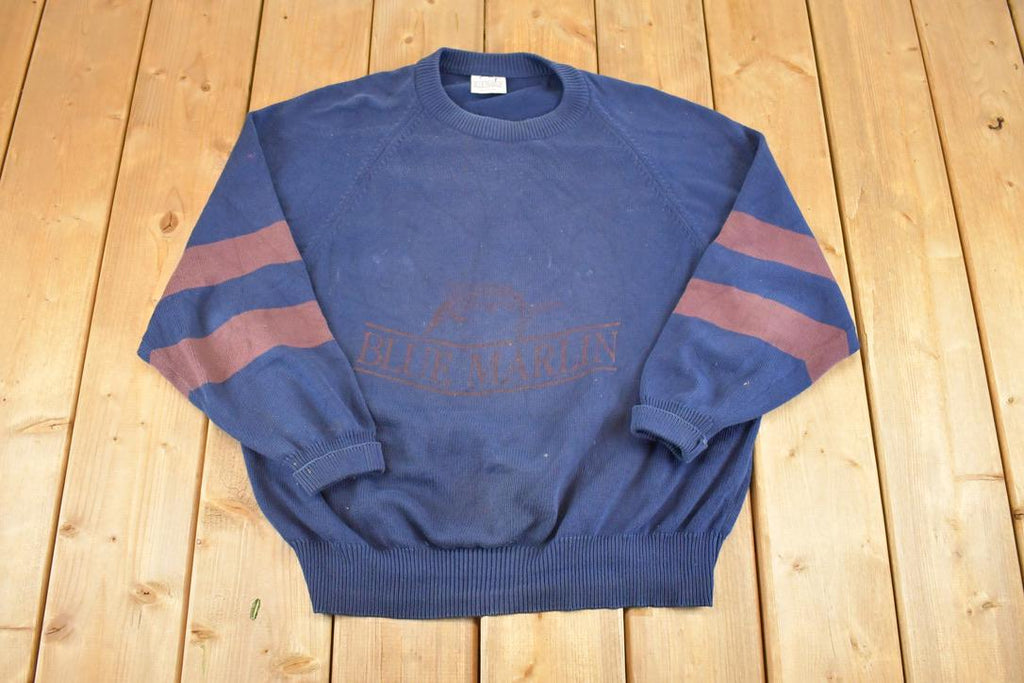 Vintage 1990s Blue Marlin Knit Crewneck Sweater Men's M /