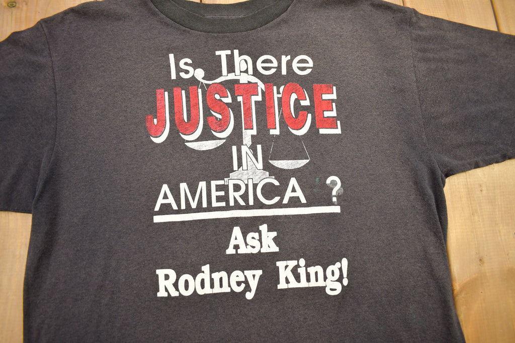 Vintage 1990s Rodney King Justice Theme Graphic 3D Emblem T-Shirt