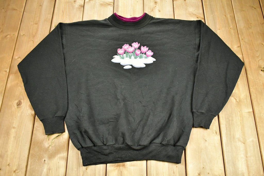 Vintage 1990s Tulip Flower Graphic Cute Morning Sun Crewneck Sweater