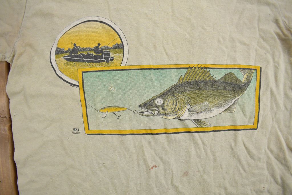 Vintage 1985 Fishing Theme Graphic T-Shirt
