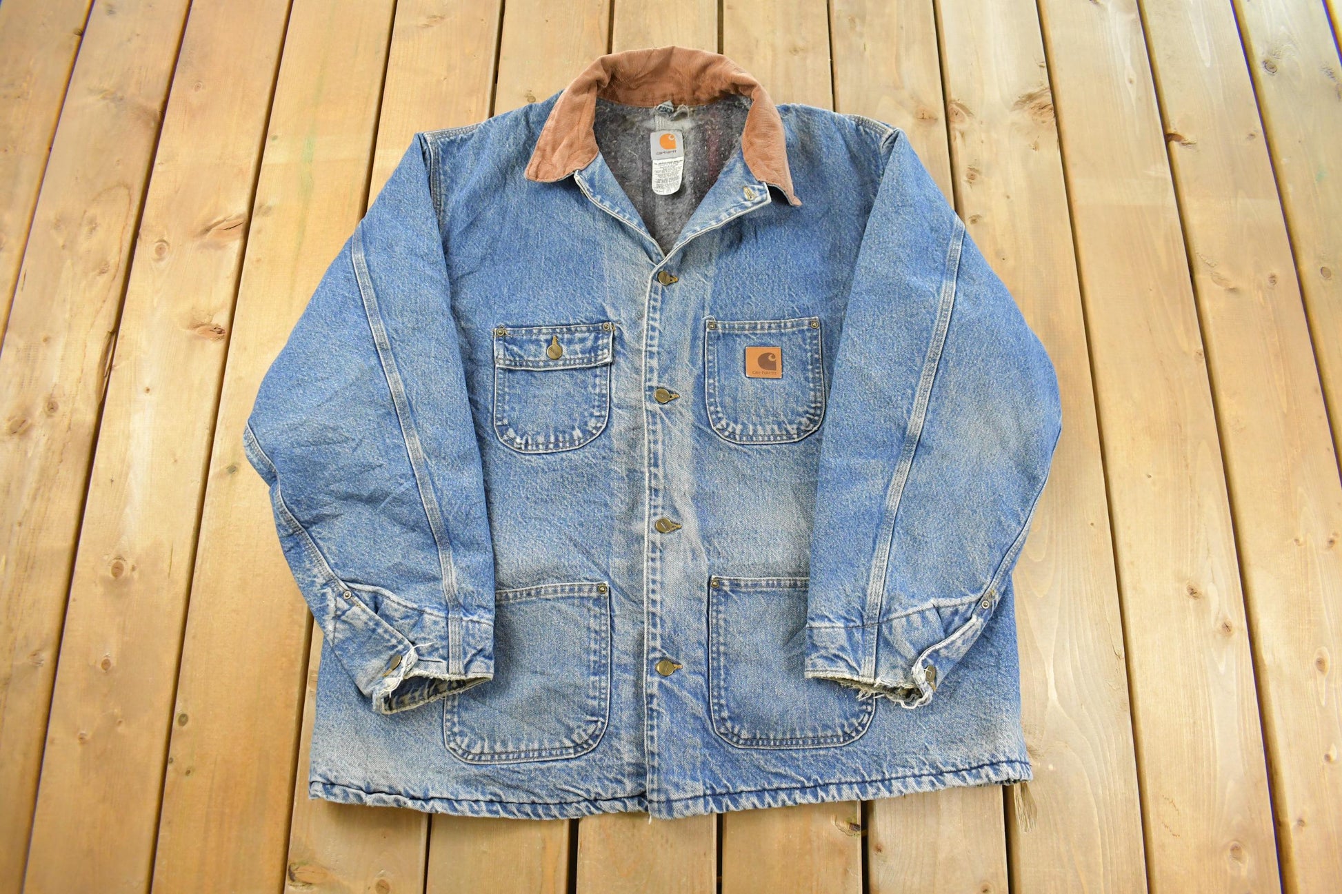 Vintage Carhartt Denim Chore Jacket Blanket Lined Jacket Men's 2XL