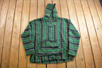 Vintage 1990s Baja Hooded Pullover Striped Knit Poncho Blanket Hoodie