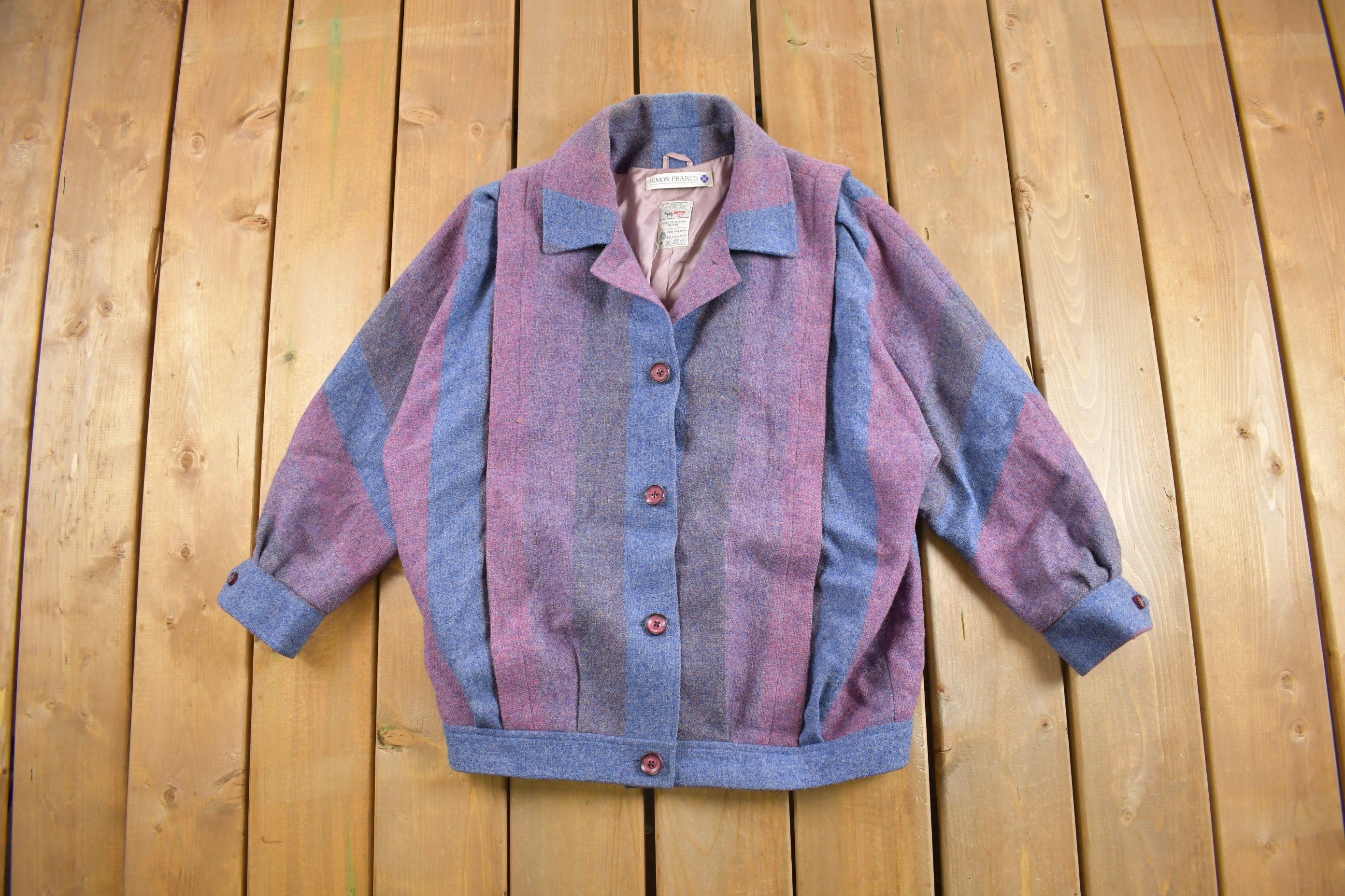 Vintage 1960s Simon Pearce Striped Wool Jacket Button Up
