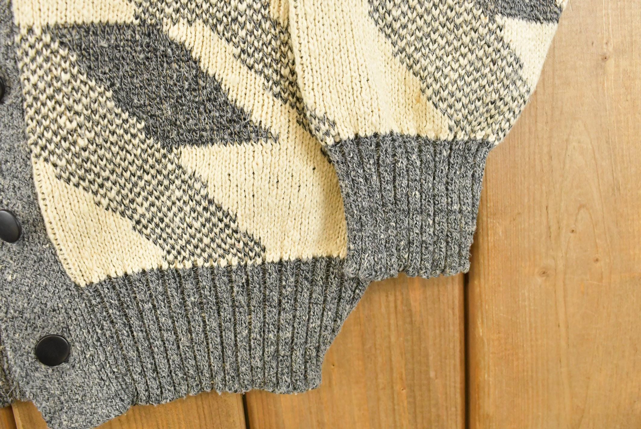 Vintage 1990s London Fog Knit Abstract Pattern Cardigan Sweater Mens Large