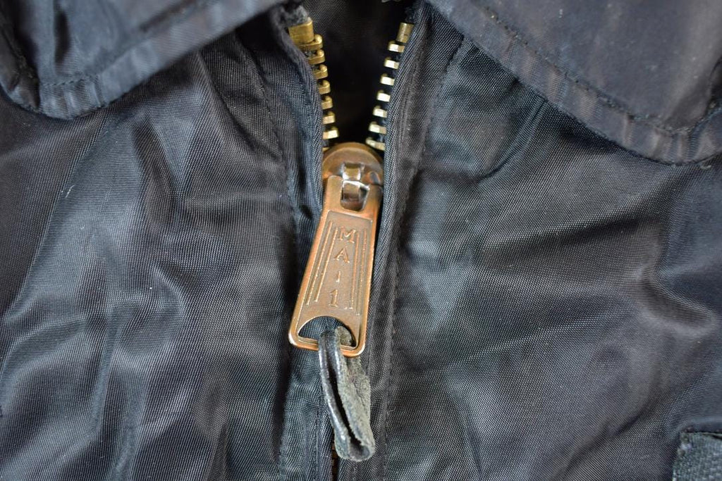 Vintage Military Patch Collared Bomber Full Zip Up Army Jacket