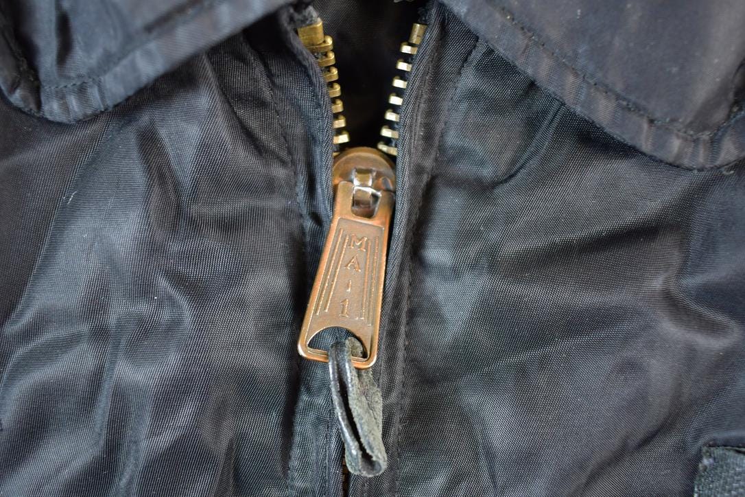 Vintage Military Patch Collared Bomber Full Zip Up Army Jacket