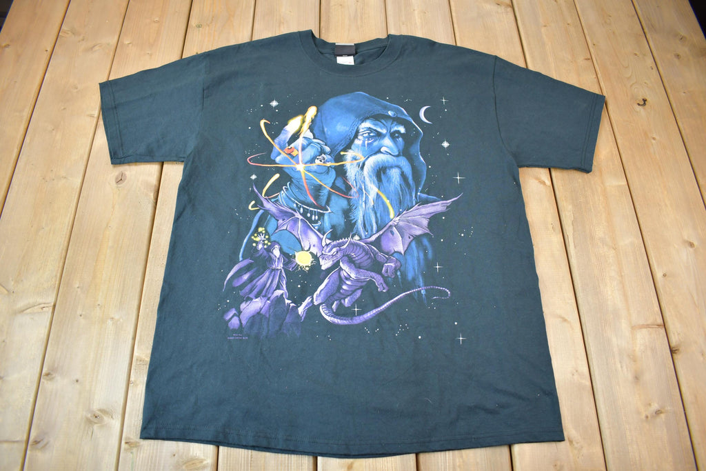 Vintage 2003 Deadstock Liquid Blue Dragon Wizard Graphic T-Shirt