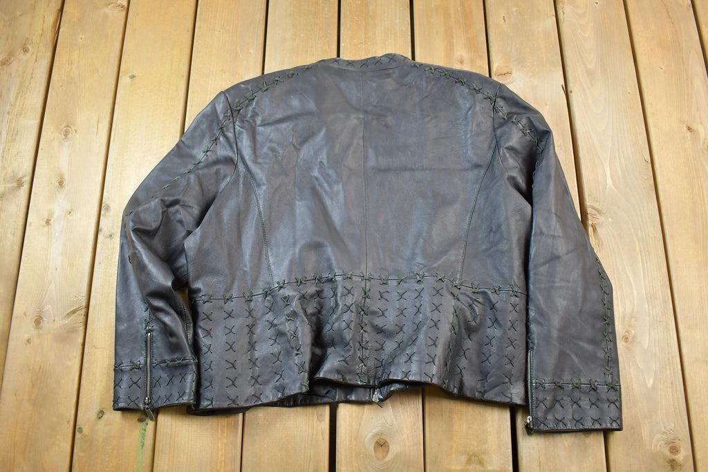 Vintage 1990s Guillaume Cross Stitch Leather Bomber Jacket