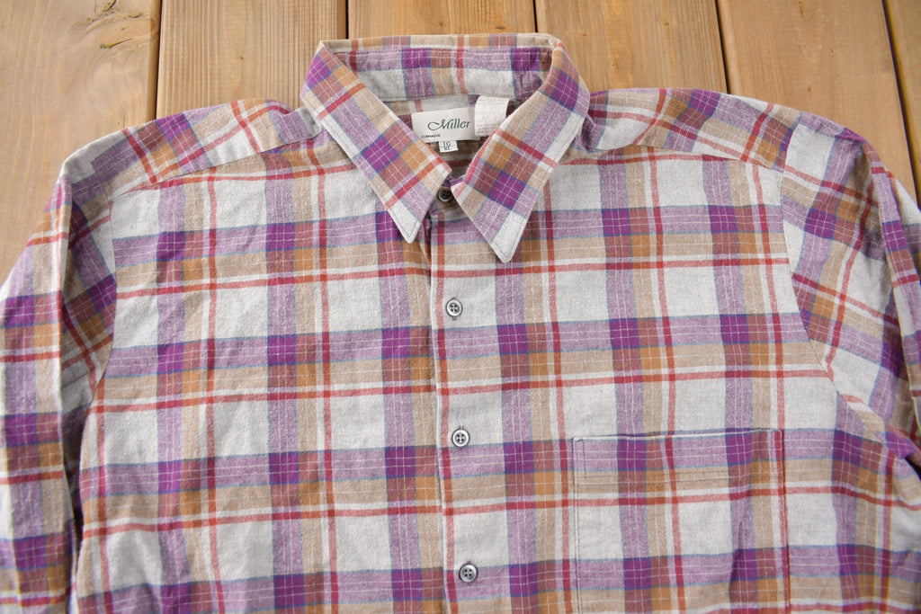 Vintage 1990s Miller Plaid Button Up Flannel Shirt Made In Canada Size XL