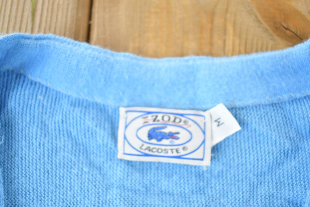 Vintage 1970s Izod Lacoste Rare Blue Croc Knit Perfect Mild Distress Cardigan Sweater Made In USA