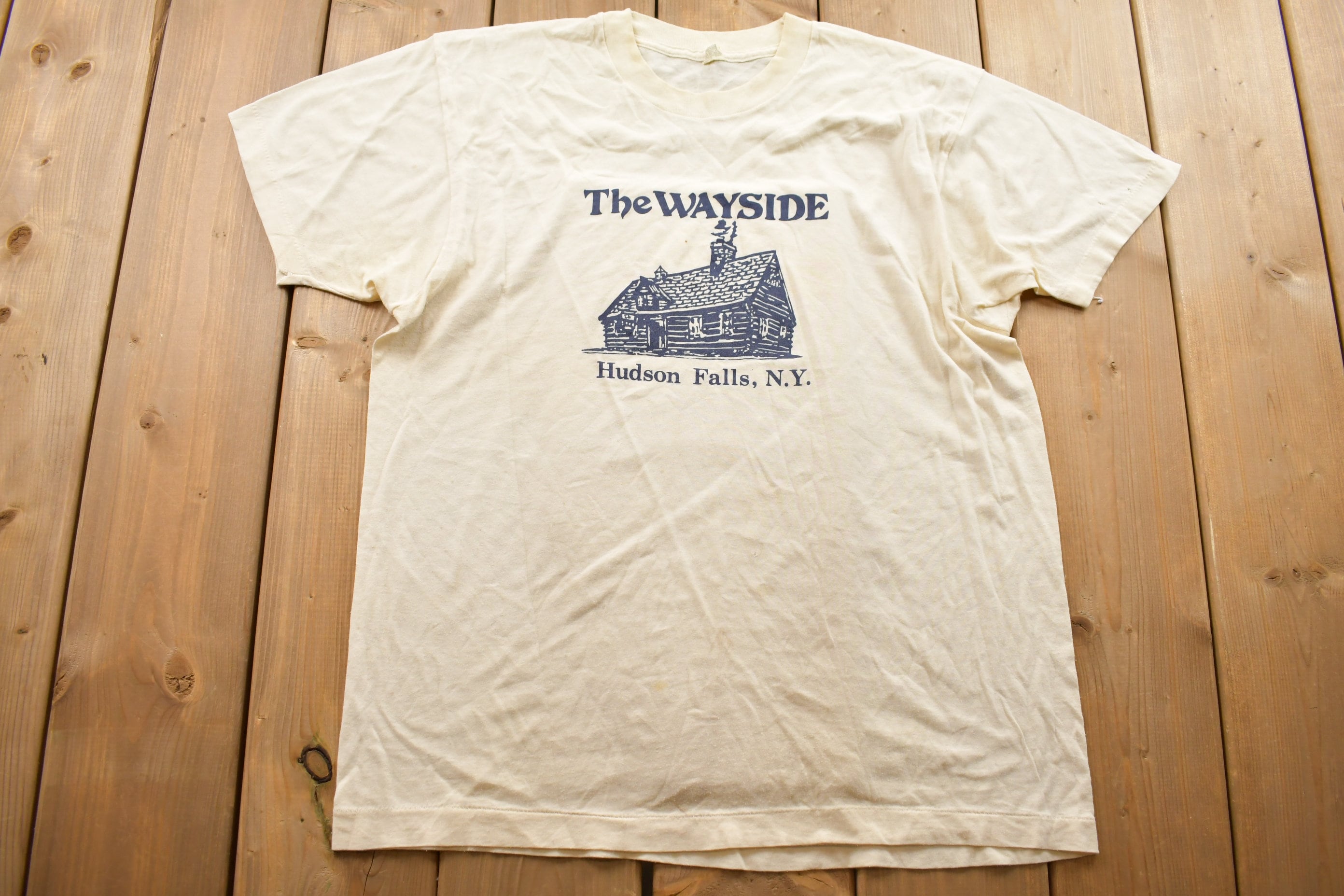 Vintage 1990s The Wayside Hudson Falls NY Cabin Souvenir T Shirt  Streetwear  Made In USA  Vacation Tee  Travel T Shirt  Screen Stars
