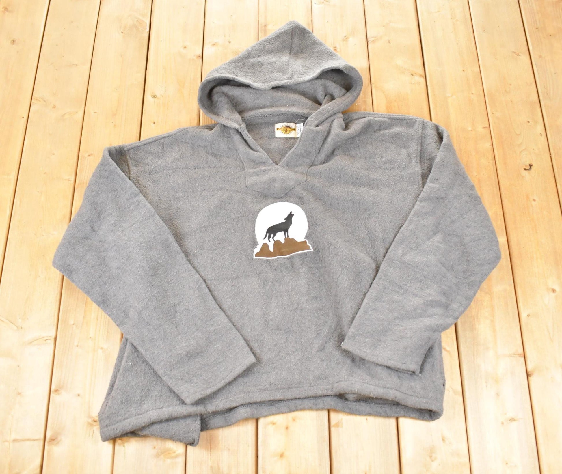 Vintage 1990s Earth Ragz Fleece Outdoorsman Hoodie Sweater Men's XXL / 90s Winter Sweatshirt / Fleece Hiking Zip up