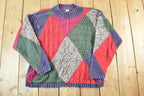 Vintage 1990s Knitted By Hand Cable Knit Abstract Pattern Crewneck Sweater Mens M