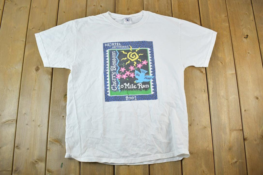 Vintage 2001 Cherry Blossom 10k Run Souvenir Single Stitch Graphic Print T-Shirt
