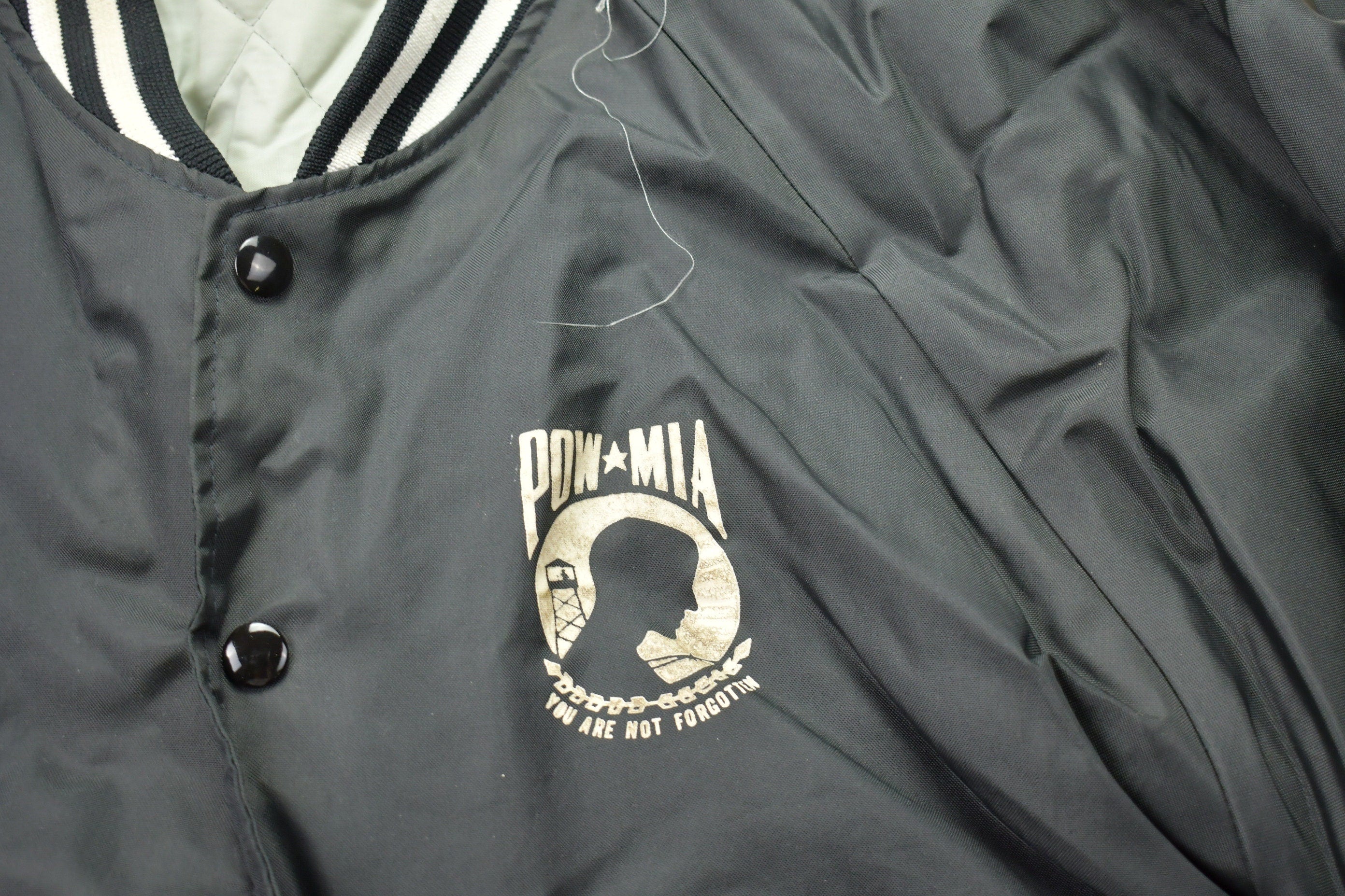 Vintage 1990s POW MIA USA Military Satin Bomber Jacket