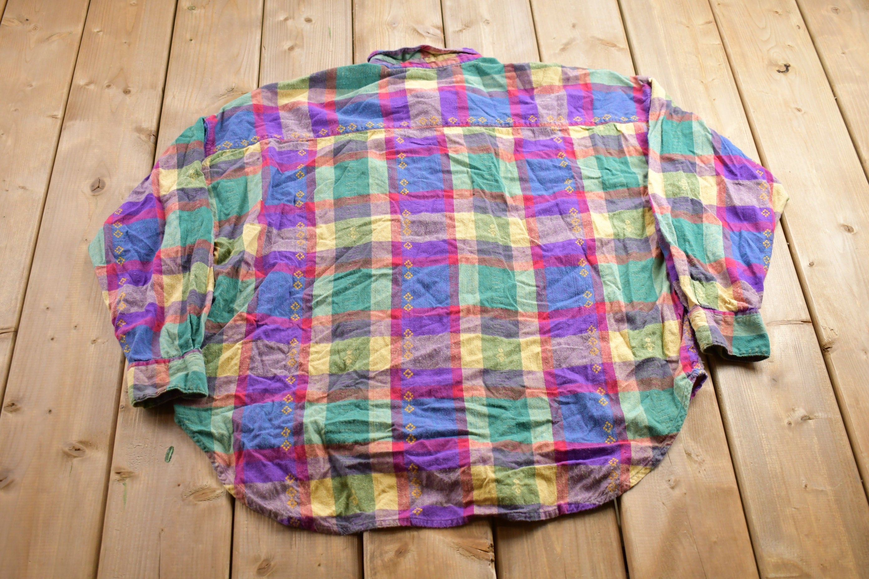 Vintage 1990s Hesny Colourful Plaid Flannel Button Up Shirt