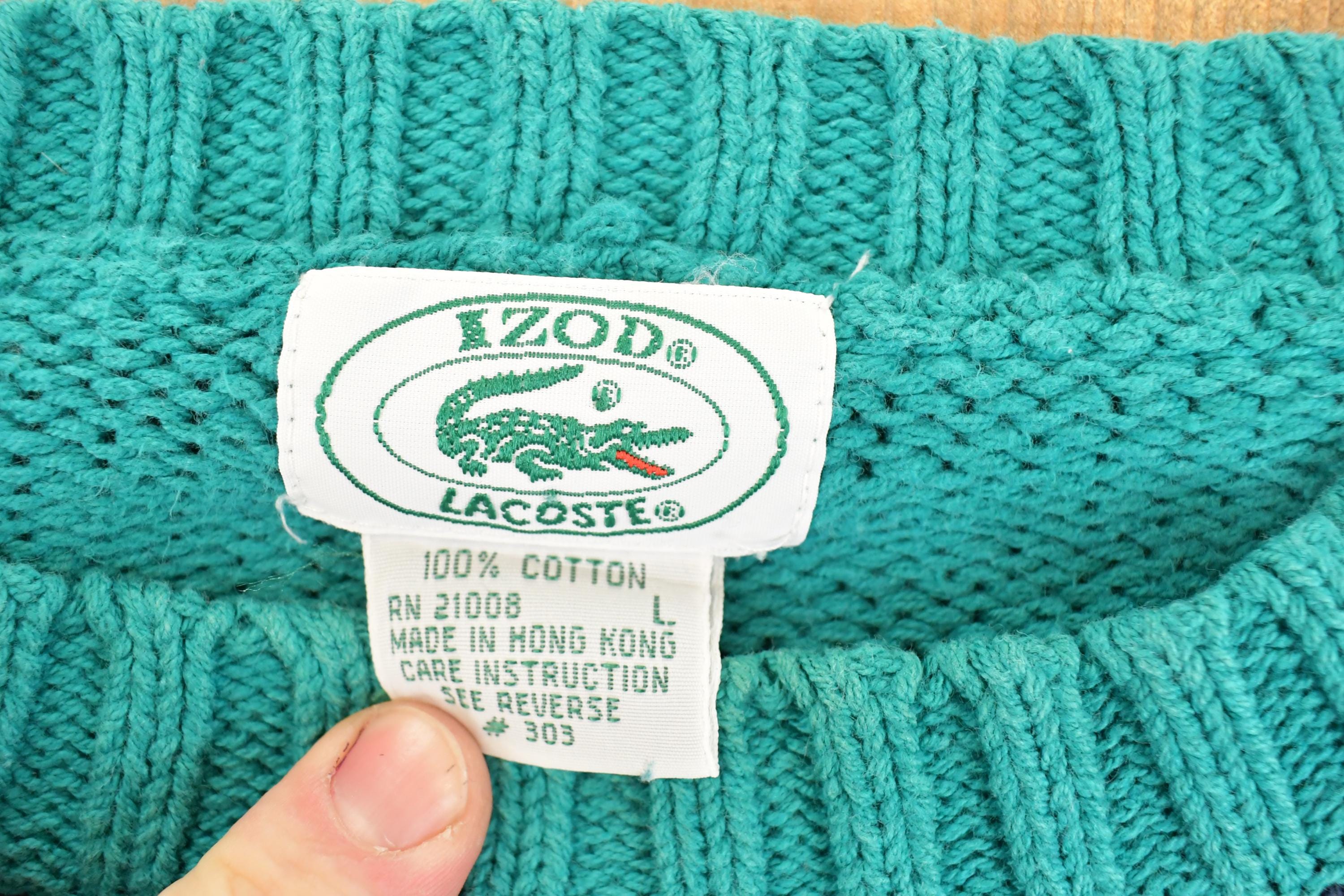 Vintage 1990s Izod Lacoste Striped Knit Crewneck Sweater Men's L