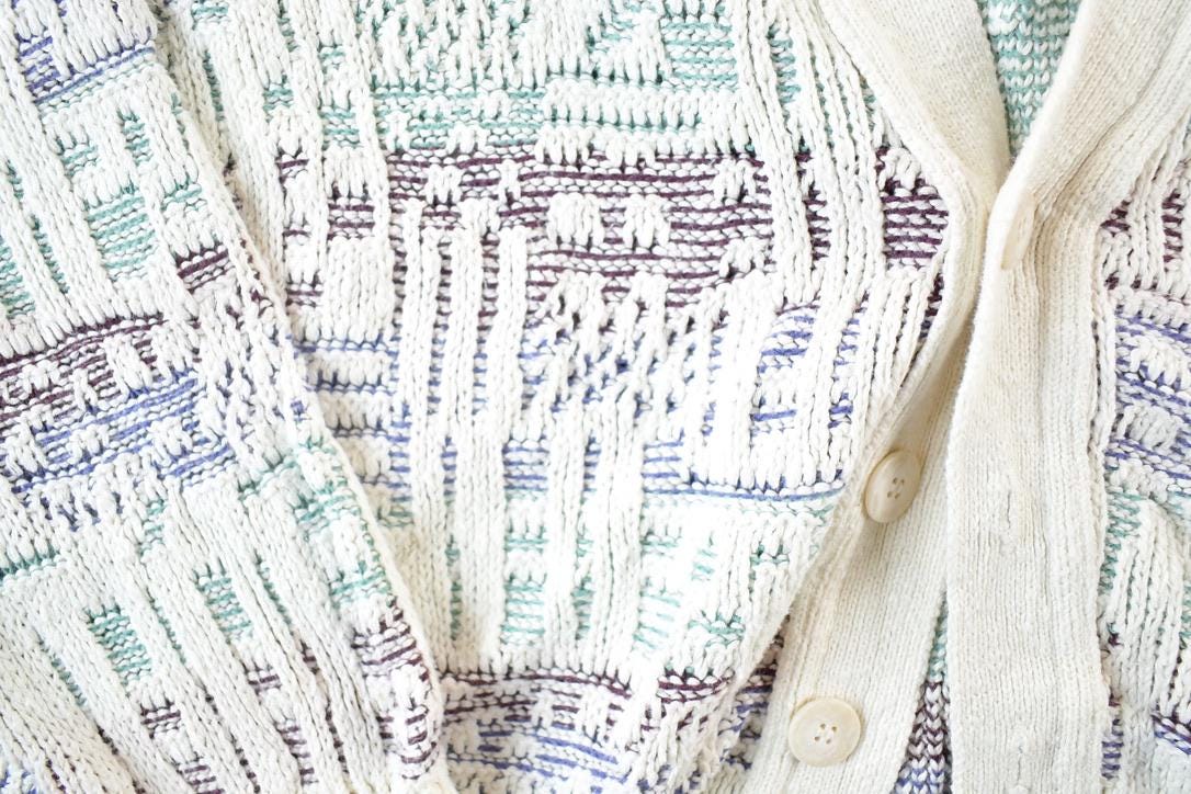 Vintage 1990s London Fog Knit Abstract Pattern Cardigan Sweater Mens XL