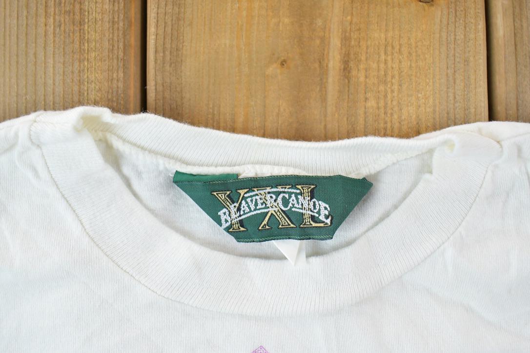 Vintage 1990s Beaver Canoe Family Tree Graphic T-Shirt