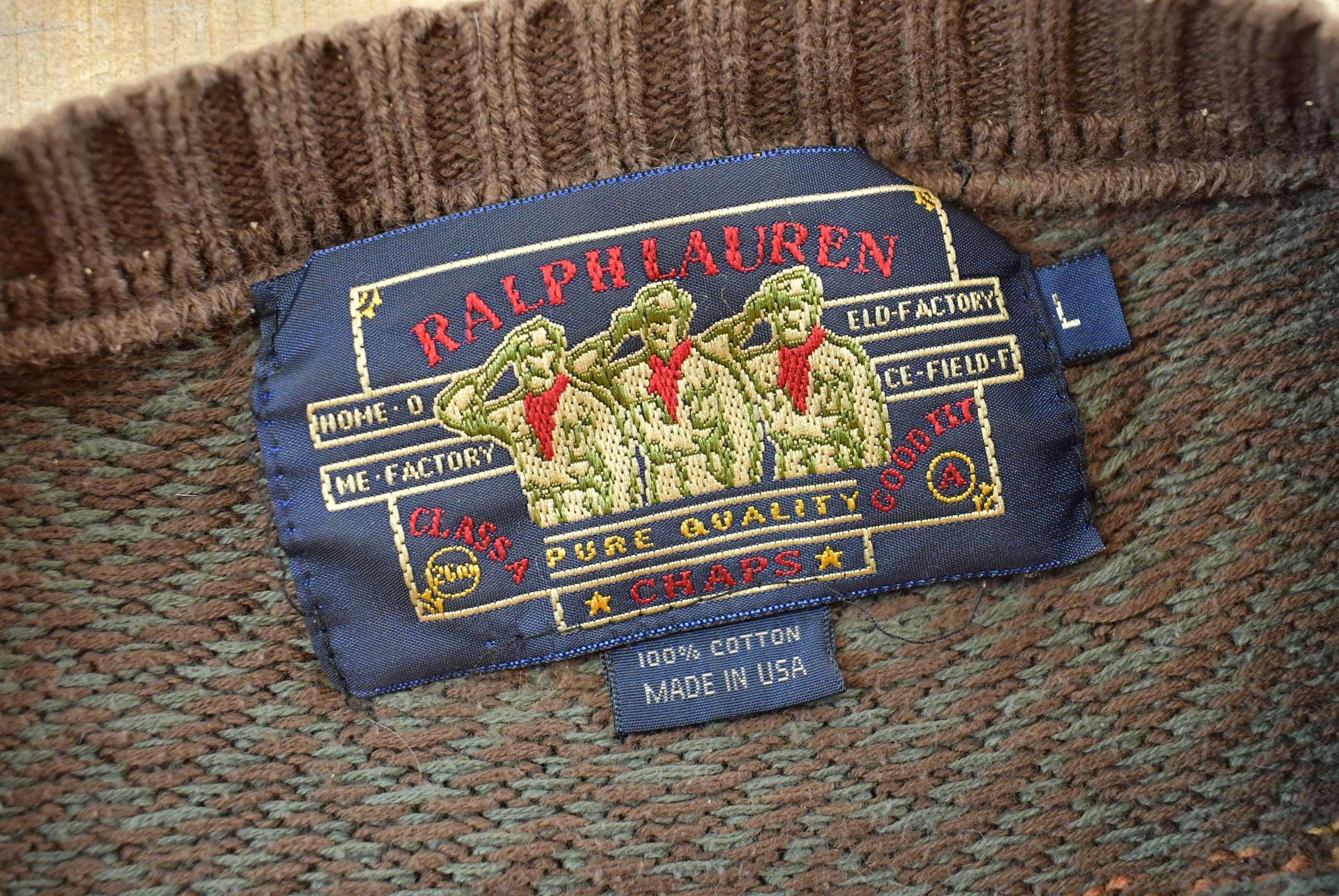 Vintage 1990s Chaps Ralph Lauren Boy Scout Tag Striped Knit Sweater Men's L