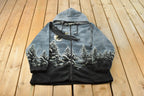 Vintage 1990s Kokopelli American Bald Eagle Fleece Sweater Jacker Men's XL / Outdoors / 90s Sweater / Fleece Zip up / All Over Print