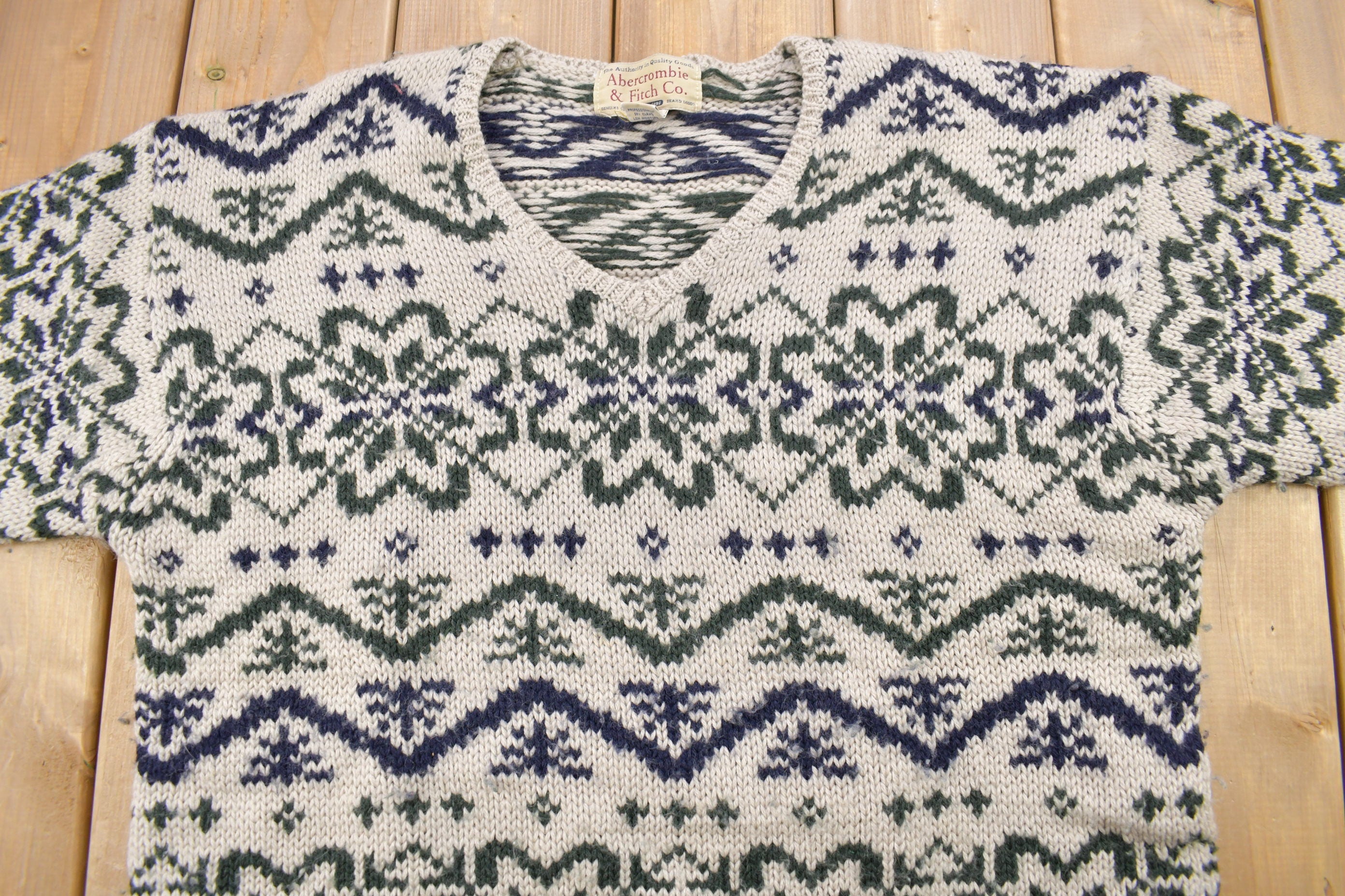 Vintage 1990s Abercrombie & Fitch Co Wool Knitted Crewneck Sweater