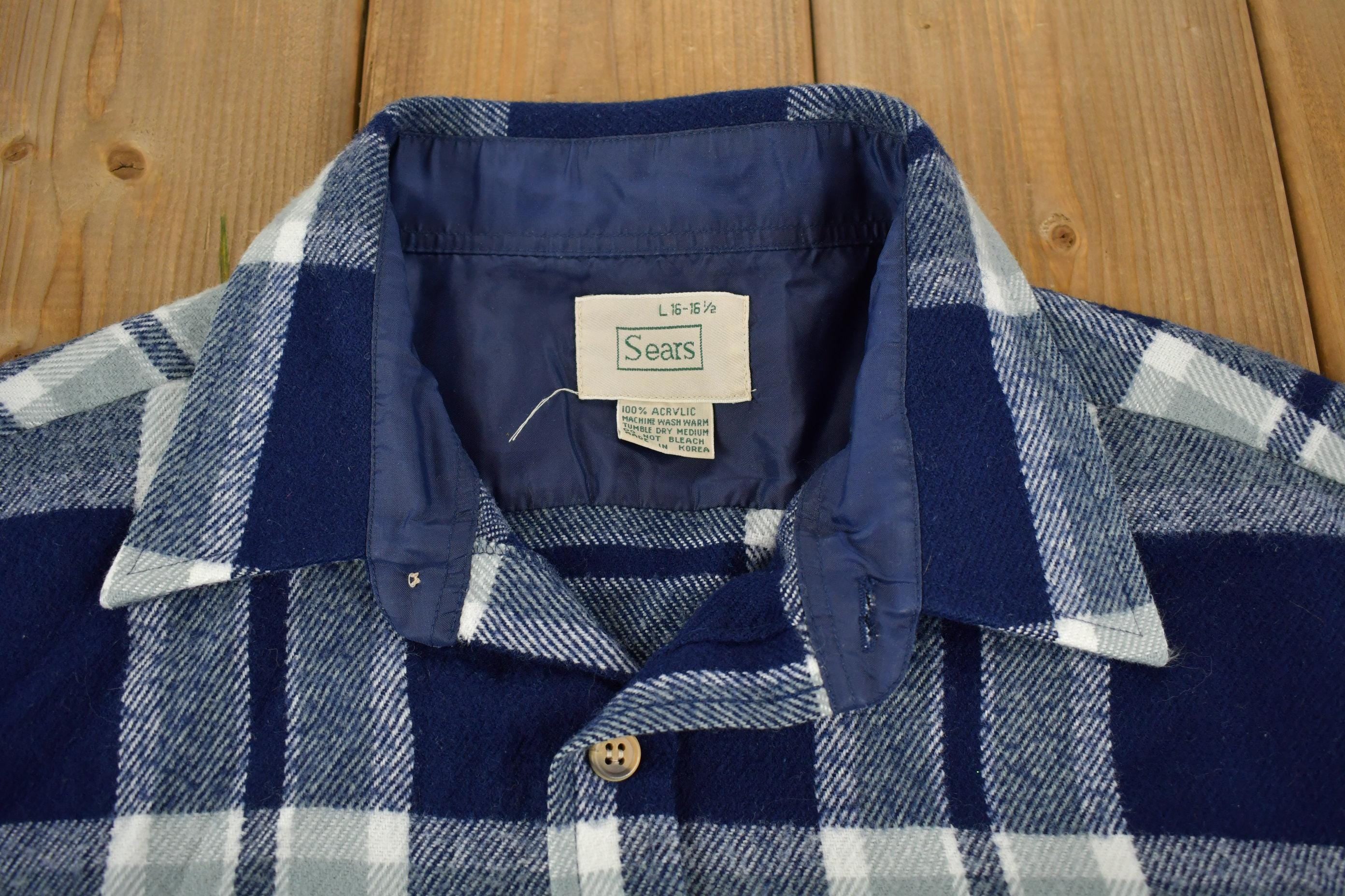 Vintage 1980s Sears Plaid Button Up Flannel Shirt