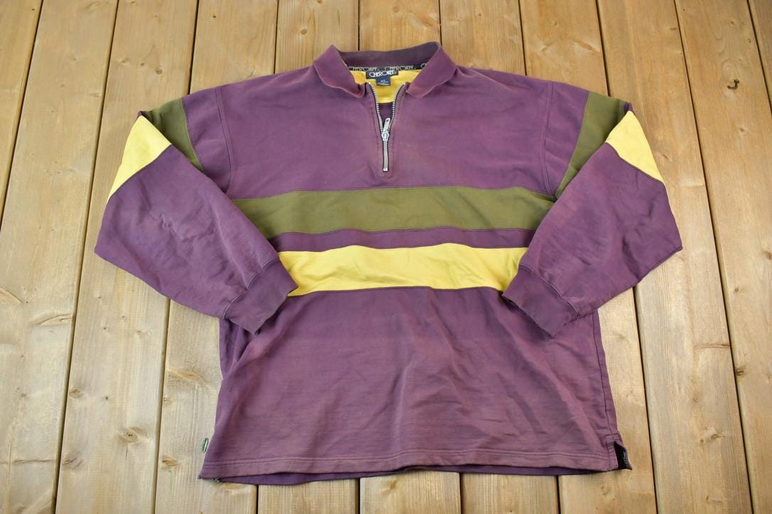 Vintage 1990s Cherokee Quarter Zip Striped Minnesota Crewneck Sweatshirt