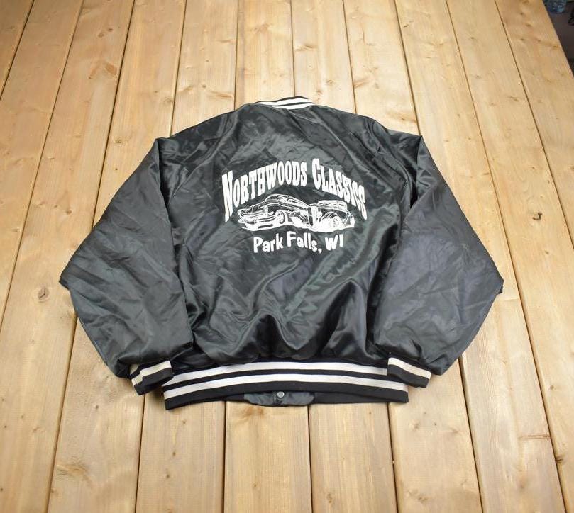 Vintage 1990s Northwoods Classics Embroidered Snap Button Satin Jacket Made In USA