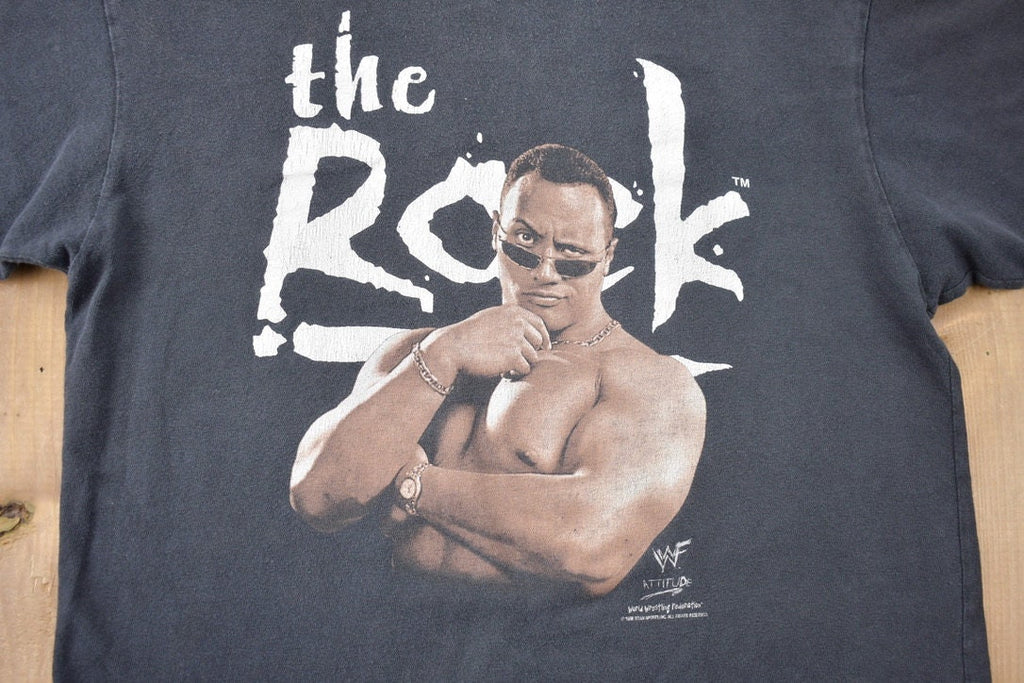 Vintage 1998 Youth Sizing The Rock Attitude Wrestling Graphic T-Shirt