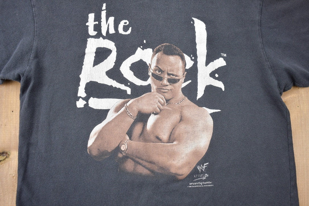 Vintage 1998 Youth Sizing The Rock Attitude Wrestling Graphic T-Shirt