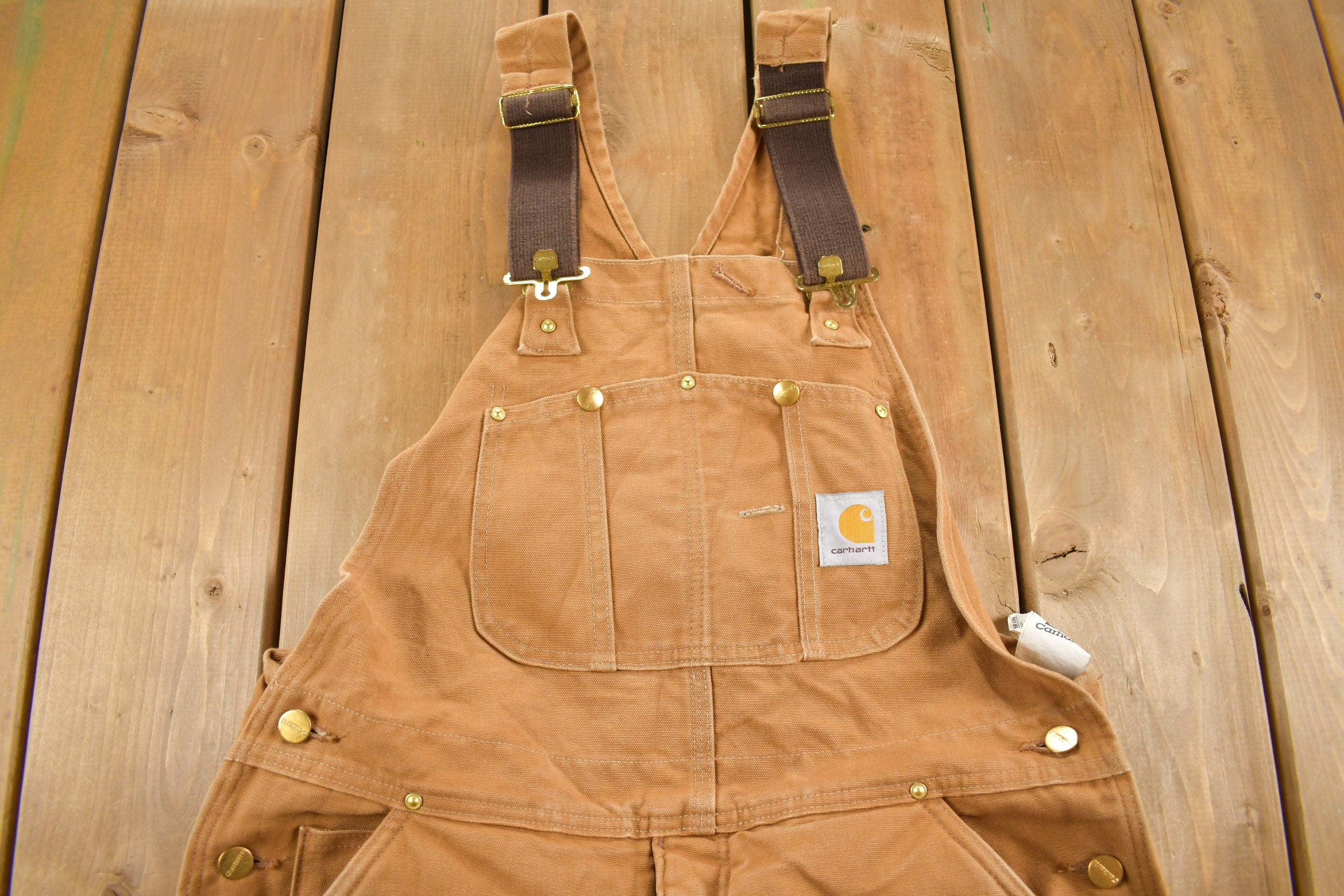 Vintage 1990s Carhartt Double Knee Quilted Canvas Overalls Size 38 x 30