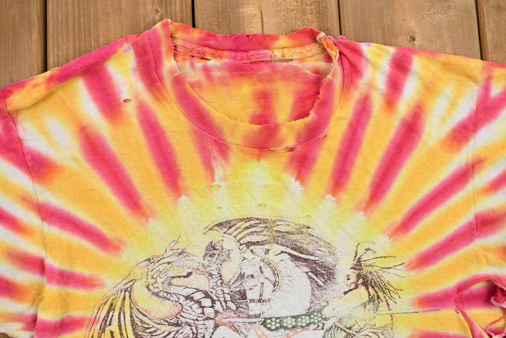 Vintage Early 1990s Thrashed Bob Marley Confrontation Tie Dye T-Shirt