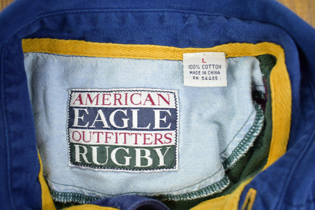 Vintage 1990s American Eagle Striped Rugby Shirt - Large