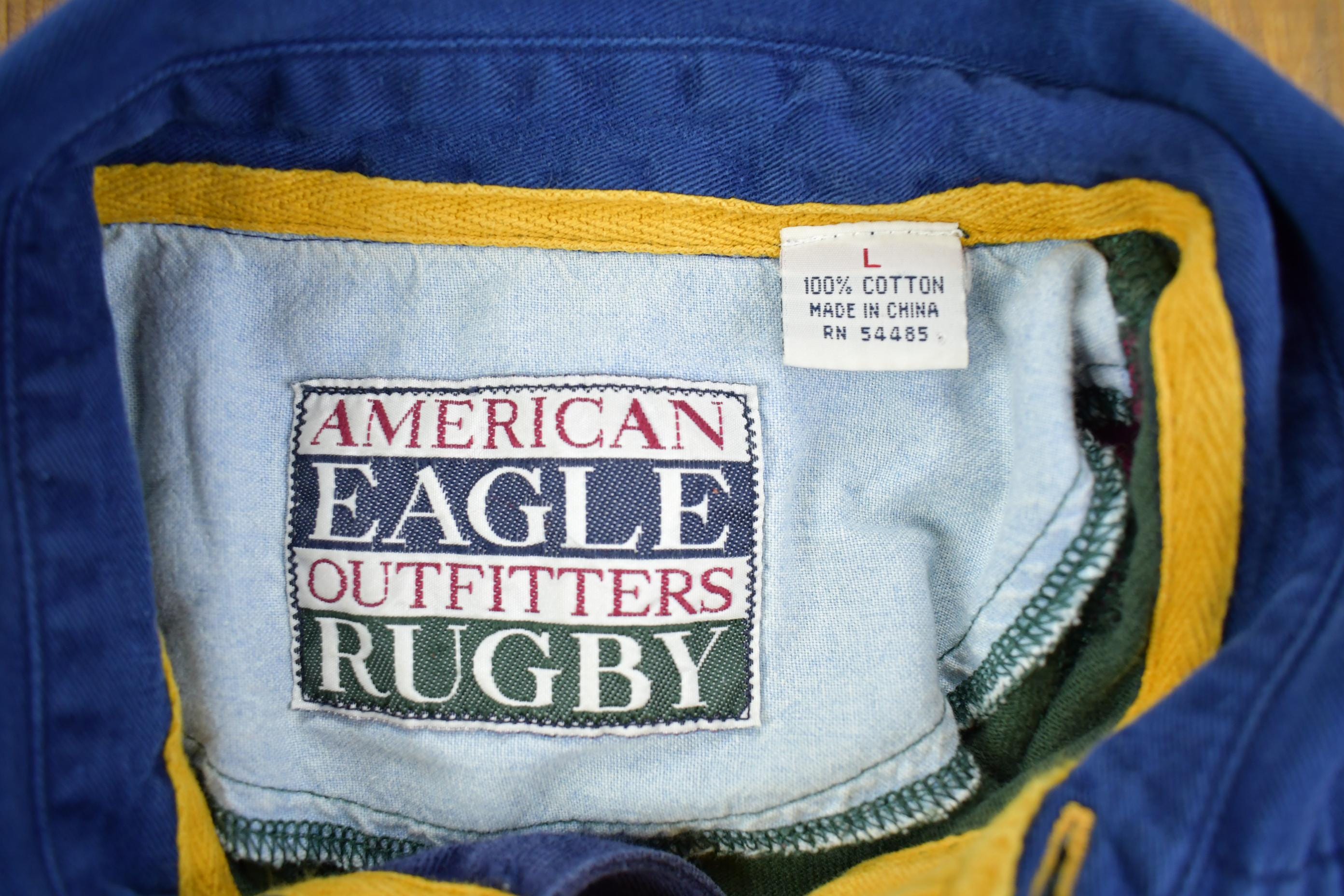 Vintage 1990s American Eagle Striped Rugby Shirt - Large