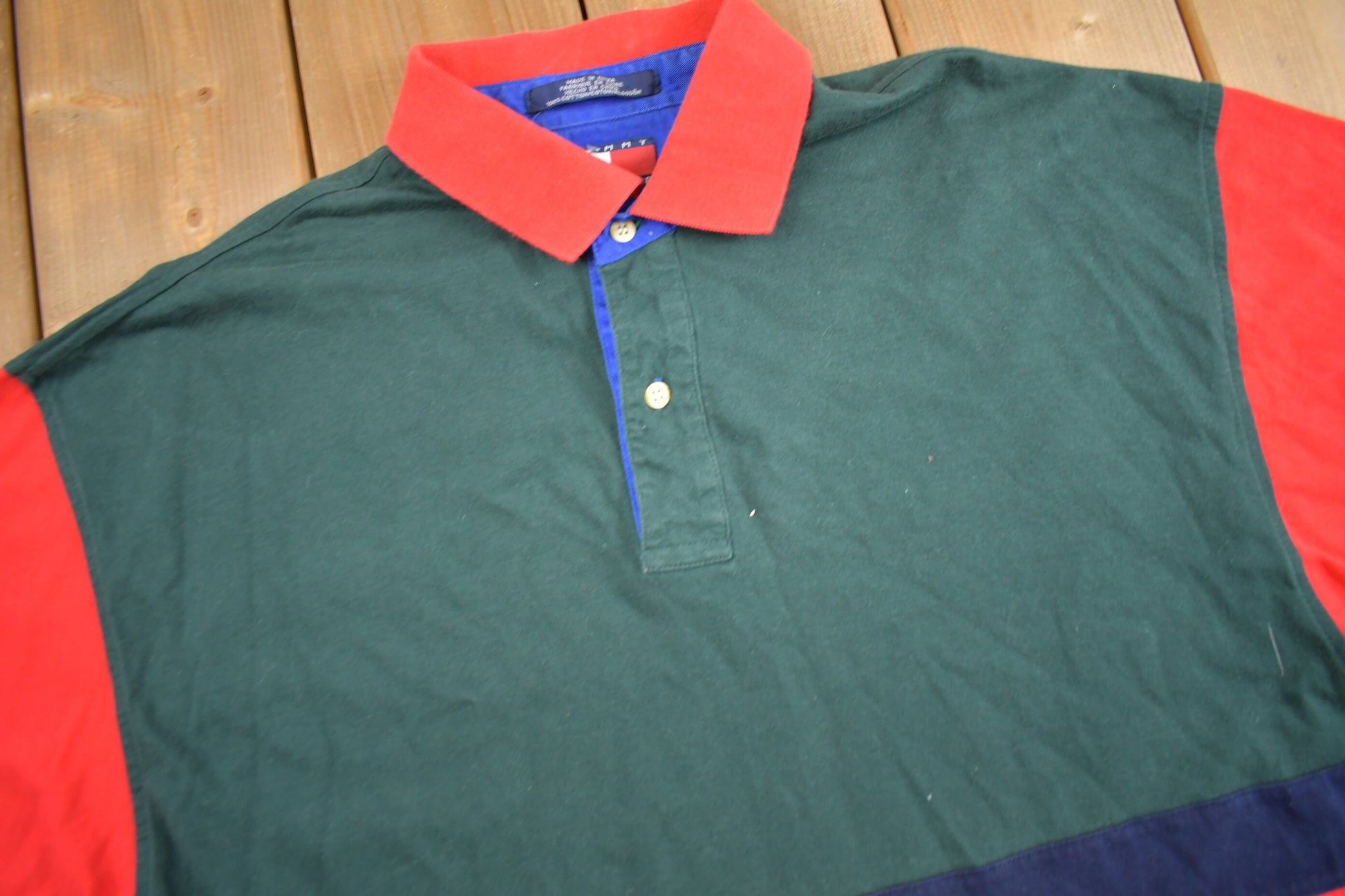 Vintage 1990s Tommy Hilfiger Color Block Polo T-Shirt  Embroidered Flag & Crest  90s  Streetwear  Retro Style  90s Tommy