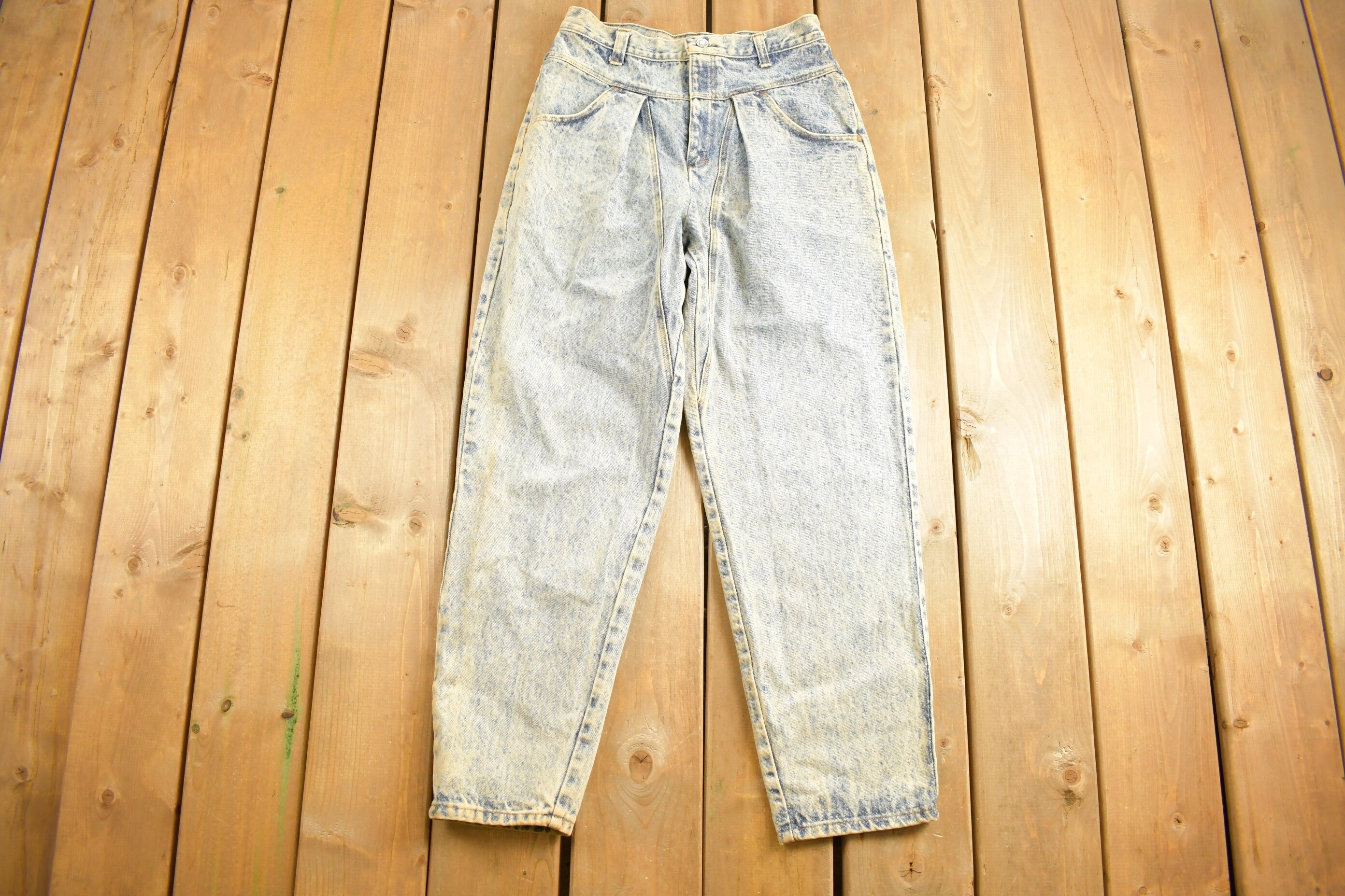 Vintage 1980s Womens Pleated Front Tapered Jeans Size 28 X 27.5
