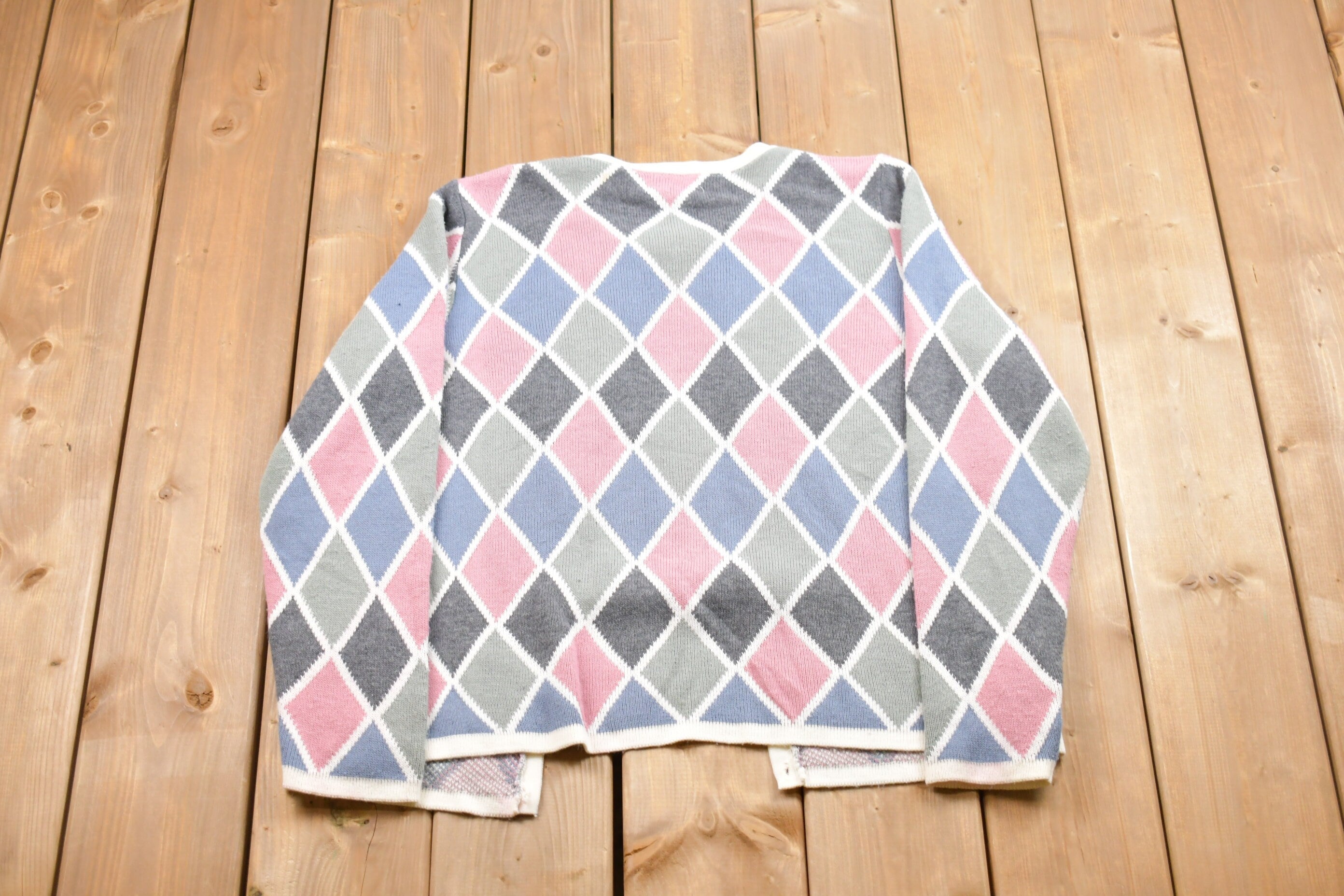 Vintage 1990s Alfred Dunner Argyle Cardigan Sweater