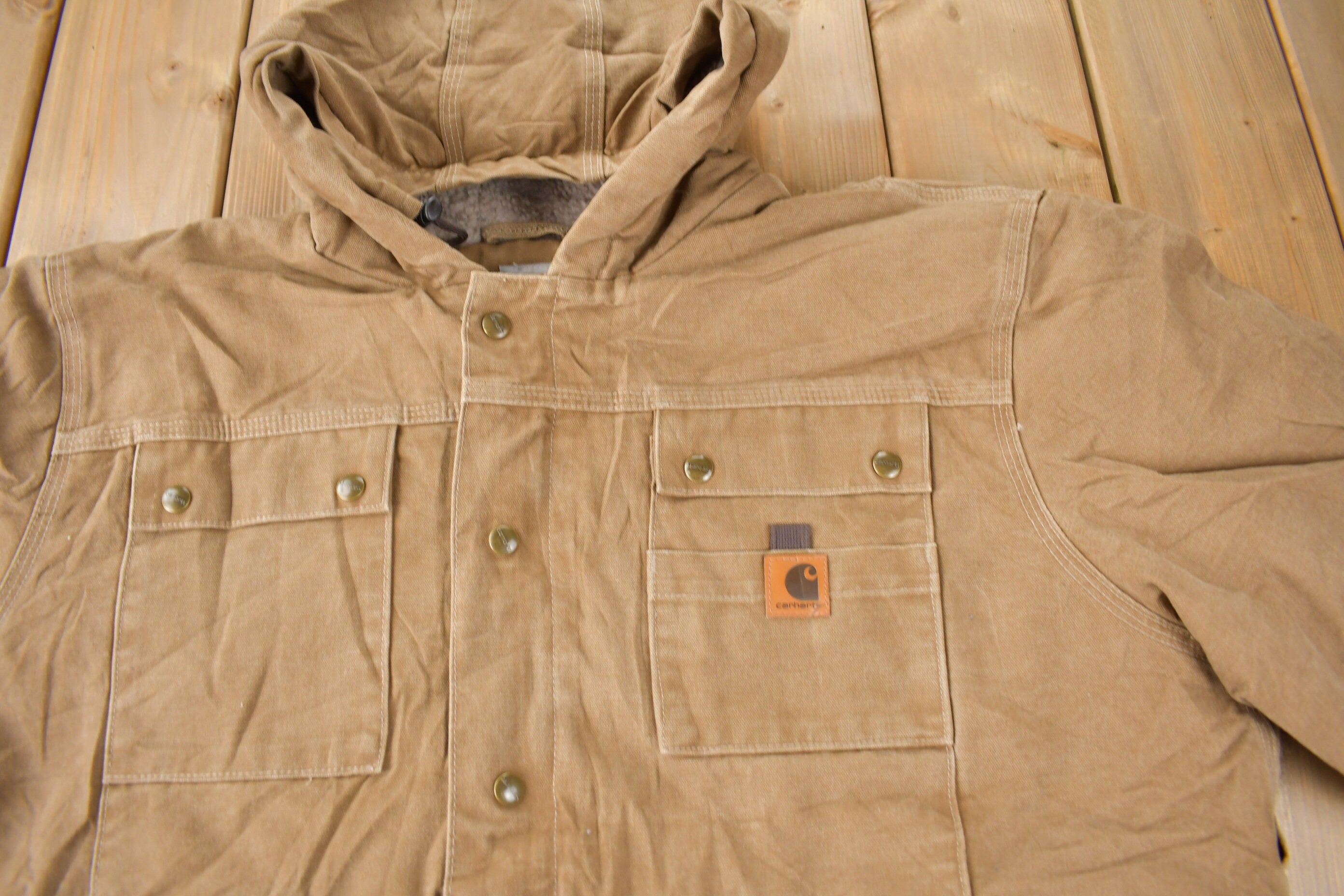 Vintage Y2K Carhartt Fleece Lined Hooded Work Jacket Size 2XL